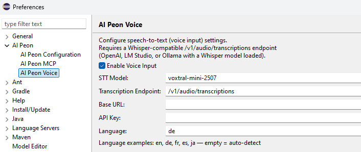 Voice Input preferences